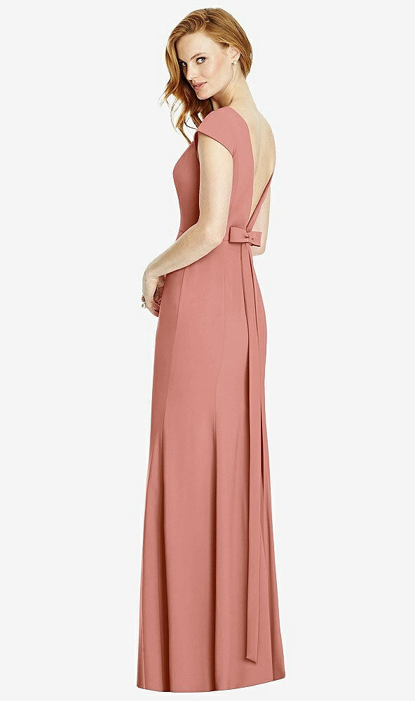 Front View - Desert Rose Bateau-Neck Cap Sleeve Open-Back Trumpet Gown