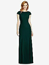 Rear View Thumbnail - Evergreen Bateau-Neck Cap Sleeve Open-Back Trumpet Gown