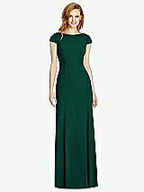 Rear View Thumbnail - Hunter Green Bateau-Neck Cap Sleeve Open-Back Trumpet Gown