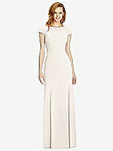 Rear View Thumbnail - Ivory Bateau-Neck Cap Sleeve Open-Back Trumpet Gown