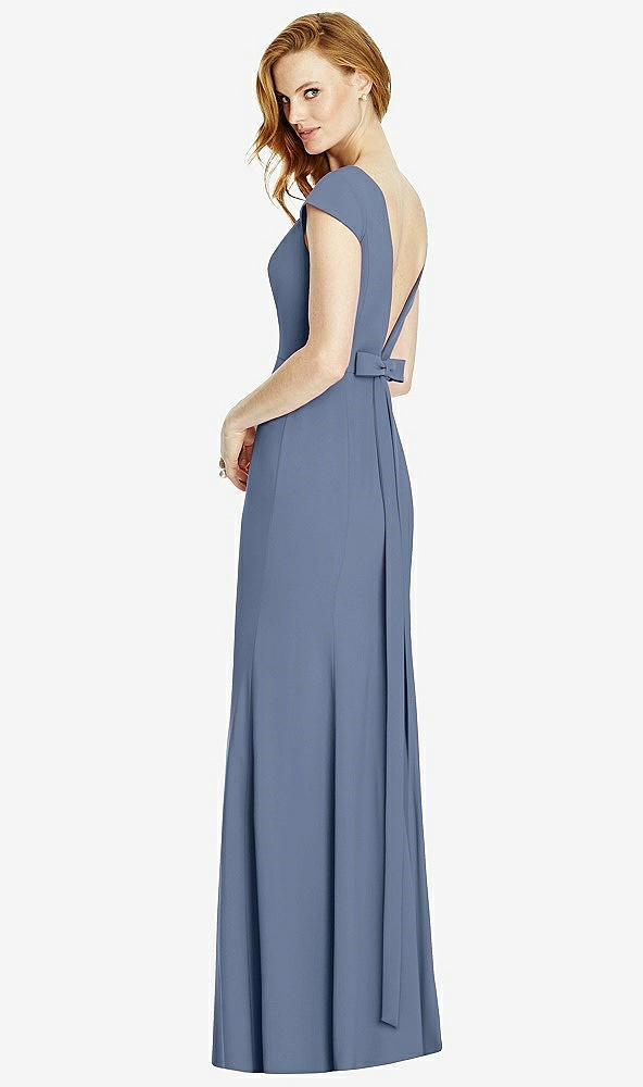 Front View - Larkspur Blue Bateau-Neck Cap Sleeve Open-Back Trumpet Gown