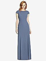 Rear View Thumbnail - Larkspur Blue Bateau-Neck Cap Sleeve Open-Back Trumpet Gown