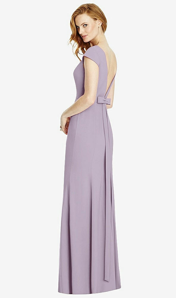 Front View - Lilac Haze Bateau-Neck Cap Sleeve Open-Back Trumpet Gown