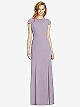 Rear View Thumbnail - Lilac Haze Bateau-Neck Cap Sleeve Open-Back Trumpet Gown