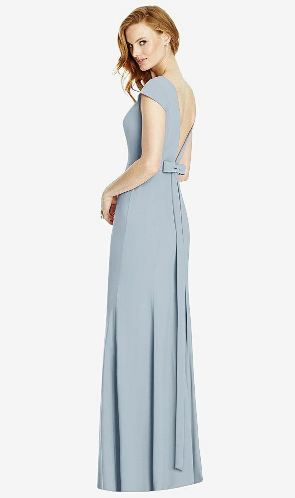 Front View - Mist Bateau-Neck Cap Sleeve Open-Back Trumpet Gown