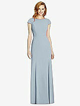 Rear View Thumbnail - Mist Bateau-Neck Cap Sleeve Open-Back Trumpet Gown