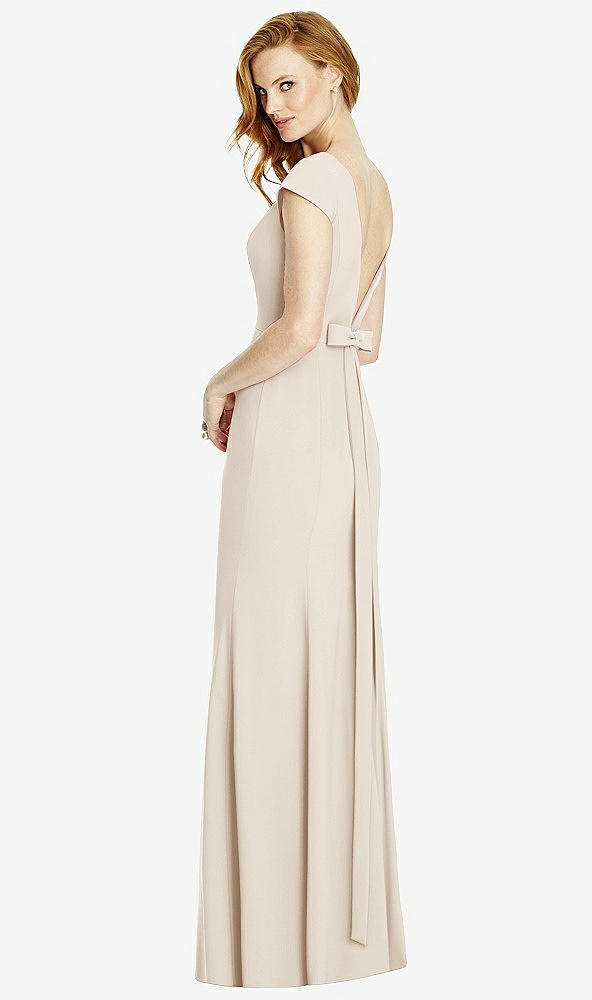 Front View - Oat Bateau-Neck Cap Sleeve Open-Back Trumpet Gown