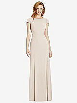 Rear View Thumbnail - Oat Bateau-Neck Cap Sleeve Open-Back Trumpet Gown