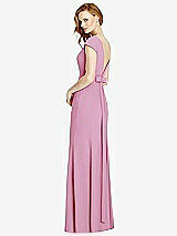 Front View Thumbnail - Powder Pink Bateau-Neck Cap Sleeve Open-Back Trumpet Gown