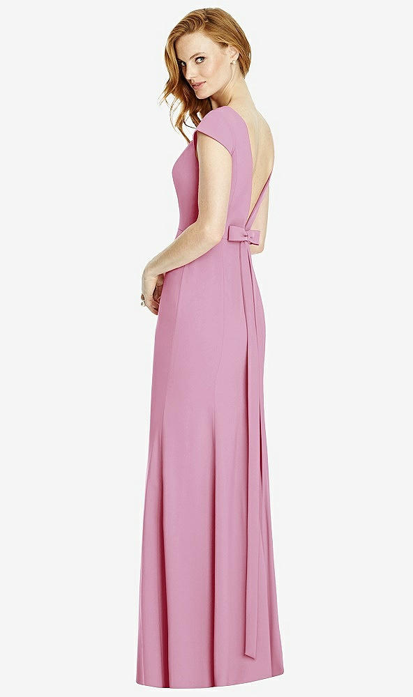 Front View - Powder Pink Bateau-Neck Cap Sleeve Open-Back Trumpet Gown