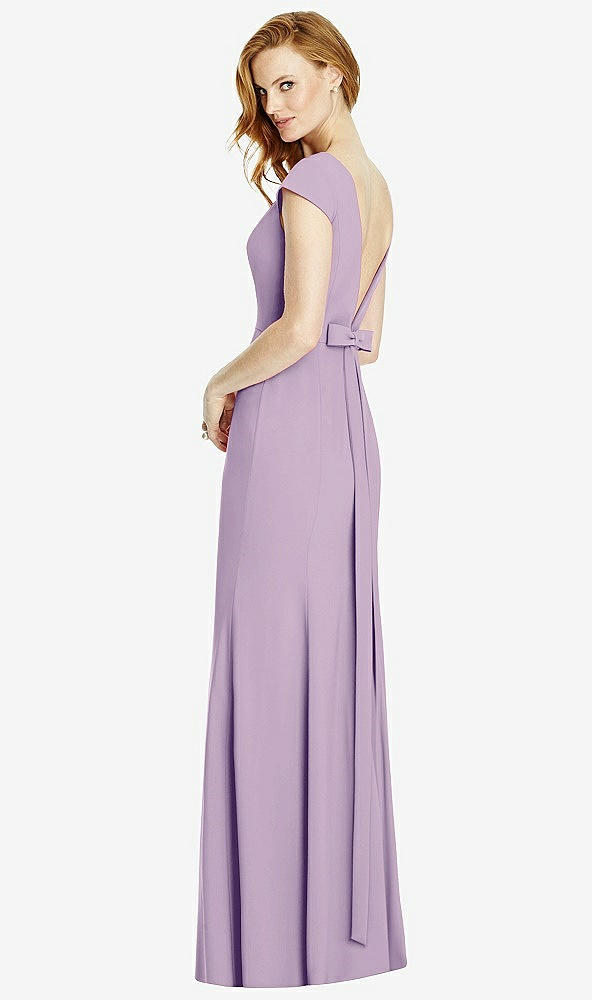 Front View - Pale Purple Bateau-Neck Cap Sleeve Open-Back Trumpet Gown