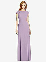 Rear View Thumbnail - Pale Purple Bateau-Neck Cap Sleeve Open-Back Trumpet Gown