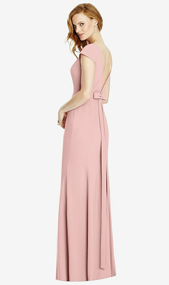 Front View - Rose - PANTONE Rose Quartz Bateau-Neck Cap Sleeve Open-Back Trumpet Gown