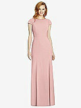 Rear View Thumbnail - Rose - PANTONE Rose Quartz Bateau-Neck Cap Sleeve Open-Back Trumpet Gown