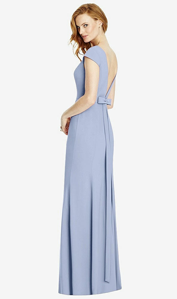 Front View - Sky Blue Bateau-Neck Cap Sleeve Open-Back Trumpet Gown