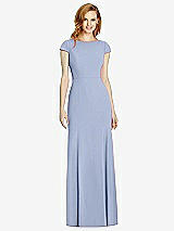 Rear View Thumbnail - Sky Blue Bateau-Neck Cap Sleeve Open-Back Trumpet Gown