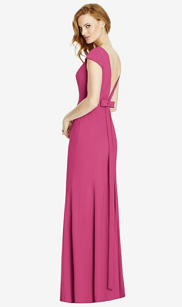 Front View - Tea Rose Bateau-Neck Cap Sleeve Open-Back Trumpet Gown