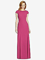 Rear View Thumbnail - Tea Rose Bateau-Neck Cap Sleeve Open-Back Trumpet Gown