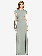 Rear View Thumbnail - Willow Green Bateau-Neck Cap Sleeve Open-Back Trumpet Gown