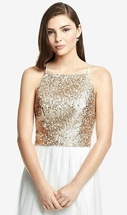 Spaghetti Strap Sequin Top In Rose Gold The Dessy Group