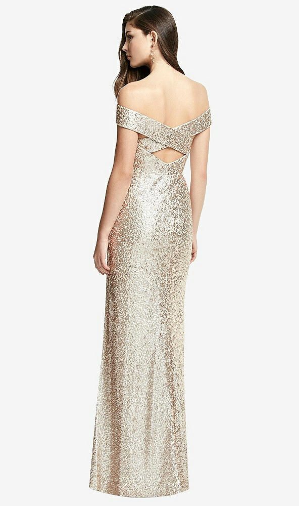 Back View - Rose Gold Off-the-Shoulder Open-Back Sequin Trumpet Gown