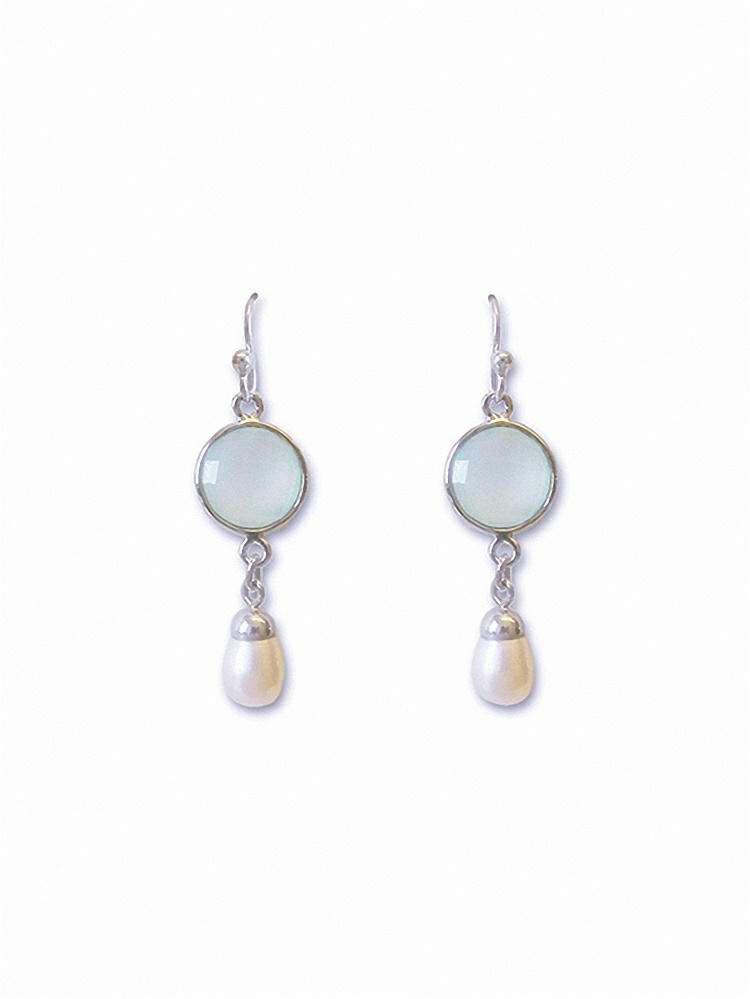 Front View - Aqua Pearly Aqua Chandelier Earrings