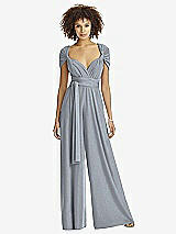 Front View Thumbnail - Platinum Silver Twist Wrap Shimmer Jumpsuit