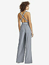 Rear View Thumbnail - Platinum Silver Twist Wrap Shimmer Jumpsuit