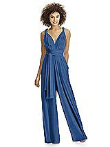 Alt View 2 Thumbnail - Estate Blue Gold Twist Wrap Shimmer Jumpsuit