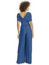 Alt View 4 Thumbnail - Estate Blue Gold Twist Wrap Shimmer Jumpsuit