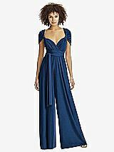 Front View Thumbnail - Estate Blue Gold Twist Wrap Shimmer Jumpsuit