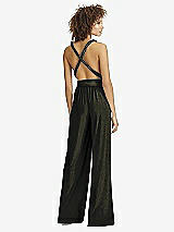 Rear View Thumbnail - Black Gold Twist Wrap Shimmer Jumpsuit