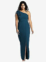 Front View Thumbnail - Atlantic Blue Bowed One-Shoulder Trumpet Gown