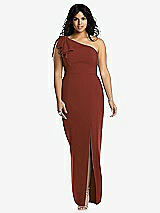 Front View Thumbnail - Auburn Moon Bowed One-Shoulder Trumpet Gown