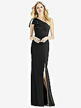 Alt View 1 Thumbnail - Black Bowed One-Shoulder Trumpet Gown