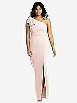 Front View Thumbnail - Blush Bowed One-Shoulder Trumpet Gown