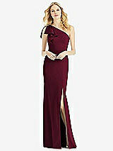 Alt View 1 Thumbnail - Cabernet Bowed One-Shoulder Trumpet Gown