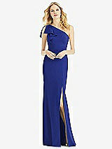 Alt View 1 Thumbnail - Cobalt Blue Bowed One-Shoulder Trumpet Gown