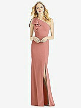 Alt View 1 Thumbnail - Desert Rose Bowed One-Shoulder Trumpet Gown