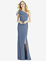 Alt View 1 Thumbnail - Larkspur Blue Bowed One-Shoulder Trumpet Gown