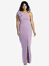 Front View Thumbnail - Pale Purple Bowed One-Shoulder Trumpet Gown