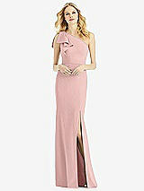 Alt View 1 Thumbnail - Rose - PANTONE Rose Quartz Bowed One-Shoulder Trumpet Gown