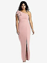 Front View Thumbnail - Rose - PANTONE Rose Quartz Bowed One-Shoulder Trumpet Gown