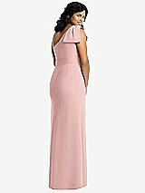 Rear View Thumbnail - Rose - PANTONE Rose Quartz Bowed One-Shoulder Trumpet Gown