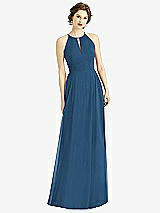 Front View Thumbnail - Dusk Blue Keyhole Halter Chiffon Maxi Dress