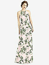 Front View Thumbnail - Palm Beach Print Keyhole Halter Chiffon Maxi Dress