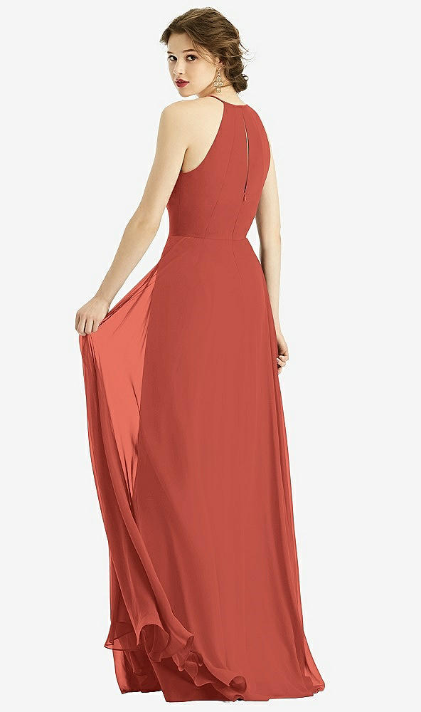 Back View - Amber Sunset Keyhole Halter Chiffon Maxi Dress