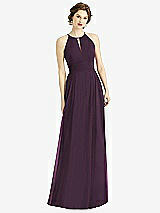 Front View Thumbnail - Aubergine Keyhole Halter Chiffon Maxi Dress