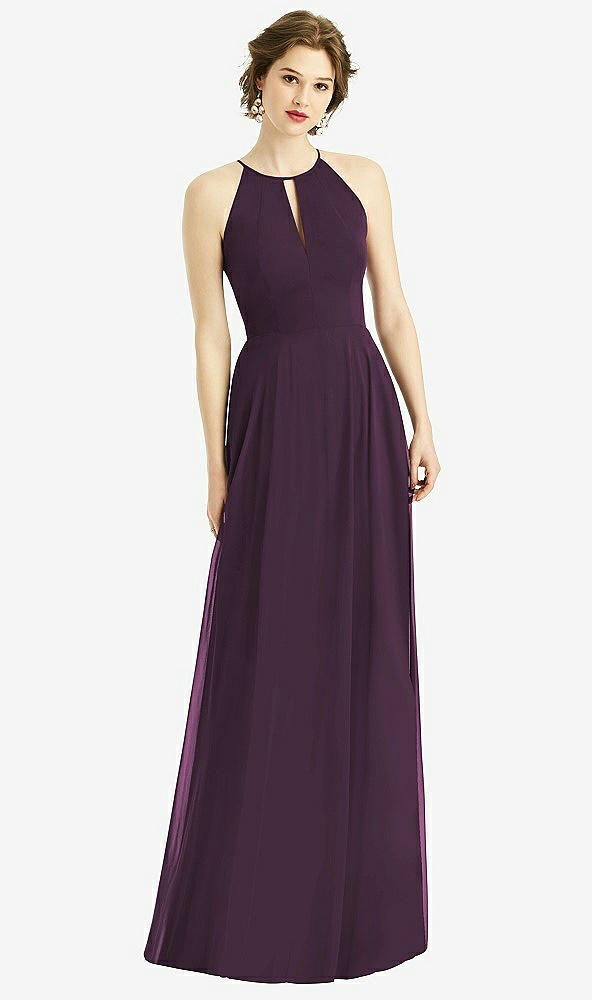 Front View - Aubergine Keyhole Halter Chiffon Maxi Dress