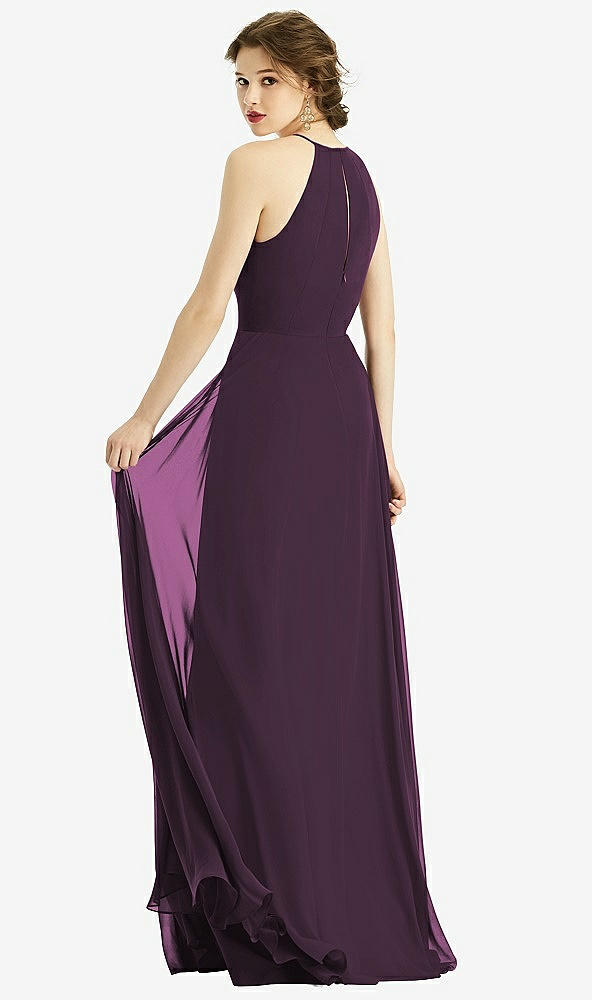 Back View - Aubergine Keyhole Halter Chiffon Maxi Dress